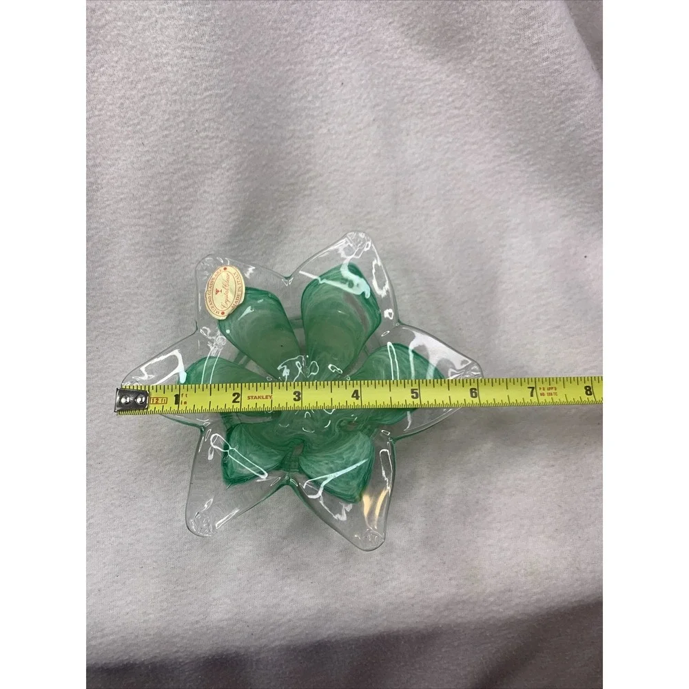 Murano Italy Art Glass‎ Flower Trinket Candy Dish Candle Holder, Green